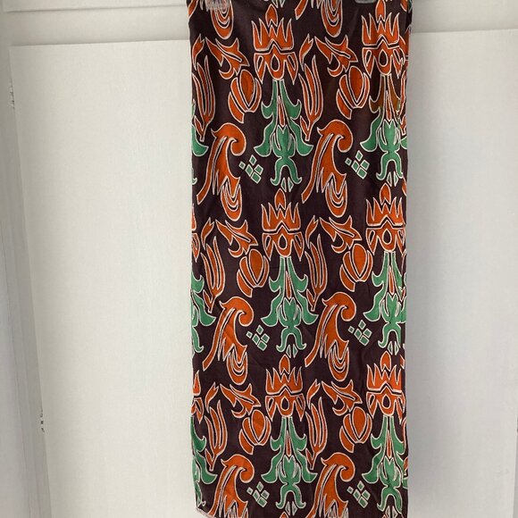 Brown, Orange, Green, White African Batik Fabric from Kenya - Picture 5 of 7